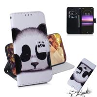 Panda patroon gekleurde tekening horizontale Flip lederen case voor Sony Xperia 1 met houder & kaartsleuven & portemonnee