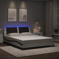 Bedframe met LED-verlichting kunstleer wit en zwart 160x200 cm