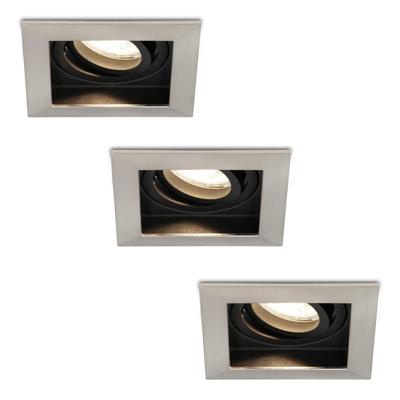 Set van 3 Durham vierkante LED inbouwspots - 5 Watt 400 lumen - 4000K neutraal wit - GU10 - Dimbaar Kantelbaar - Voor binnen - RVS