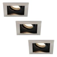 Set van 3 Durham vierkante LED inbouwspots - 5 Watt 400 lumen - 4000K neutraal wit - GU10 - Dimbaar Kantelbaar - Voor binnen - RVS