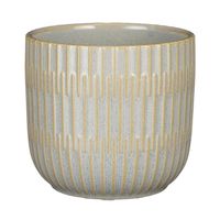 Plantenpot/bloempot keramiek lichtgrijs stripes patroon - D12.5/H11 cm