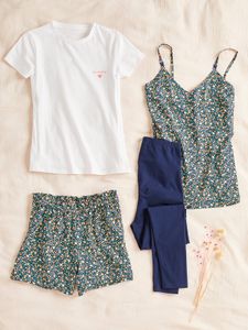 4-delige set homewear voor tijdens de zwangerschap en borstvoeding set fleurige pyjama