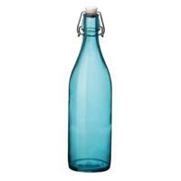 Bormioli Rocco waterfles met beugeldop - blauw transparant - 1000 ml - Giara home deco fles - thumbnail