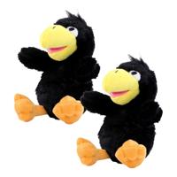 MBW Pluche zwarte kraai/raaf - 2x - knuffel vogel - 21 cm - vogel knuffeldier