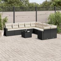 11-delige Loungeset met kussens poly rattan zwart