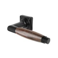 De Oude Deurklink Deurklink Retro palissander geveerd met vierkant rozet in mat zwart