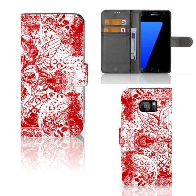 Telefoonhoesje met Naam Samsung Galaxy S7 Edge Angel Skull Rood