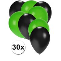 30x ballonnen zwart en groen - thumbnail