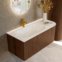 Badmeubel Mondiaz Kurve-Dlux | 105 cm | Meubelkleur Walnut | Wastafelkleur Ostra | Solid surface | Links spoelbak | 1 kraangat