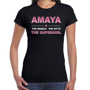 Naam cadeau t-shirt / shirt Amaya - the supergirl zwart voor dames