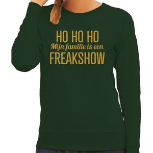 Foute kersttrui/sweater voor dames - Hohoho freak show - groen - glitter goud