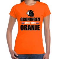 Oranje t-shirt Groningen brult voor oranje dames - Holland / Nederland supporter shirt EK/ WK - thumbnail