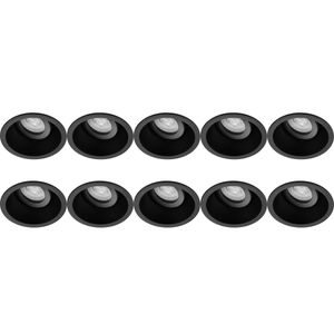 Spot Armatuur 10 Pack - Pragmi Zano Pro - GU10 Inbouwspot - Rond - Zwart - Aluminium - Kantelbaar - Ø93mm