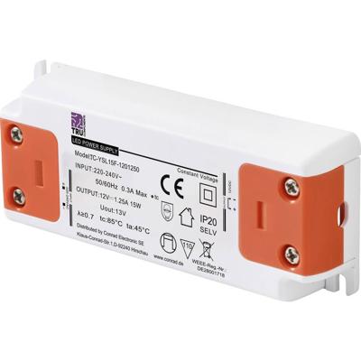 TRU COMPONENTS TC-YSL15F-1201250 LED-transformator Constante spanning 15 W 1.25 A 12 V/DC Geschikt voor meubels, Overspanning, Montage op ontvlambare