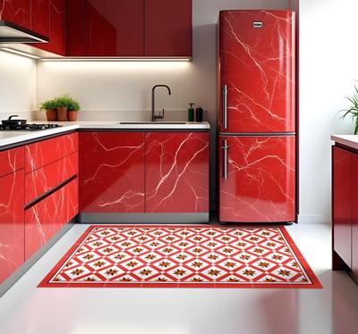 Hydraulisch rood vinyl vloerkleed keuken