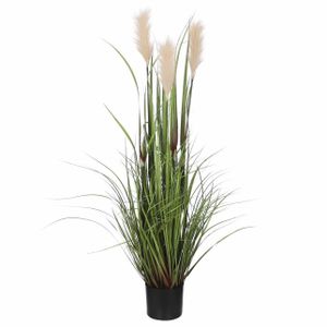 Kunstgras/gras kunstplant met pluimen - groen/creme H120 x D45 cm - op stevige plug   -