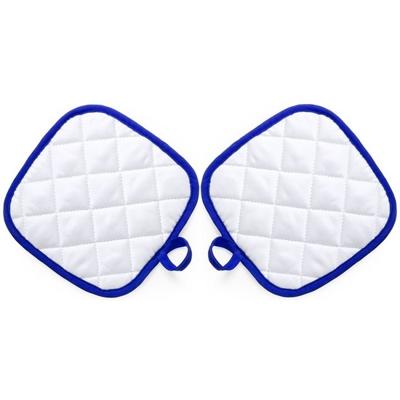 Pannenlap - 2x - wit/blauw - 17 x 17 cm - Koken - Pannenlappen - ophanglus