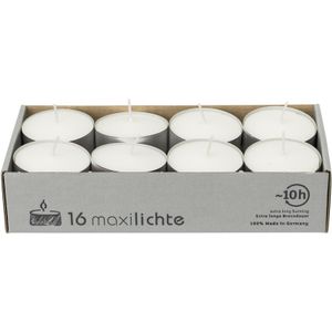 16x Witte maxi theelichtjes/waxinelichtjes 10 branduren