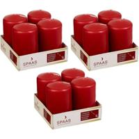 Stompkaarsen/zuilkaarsen - set van 12x - rood - D5 x H8 cm - 12 branduren