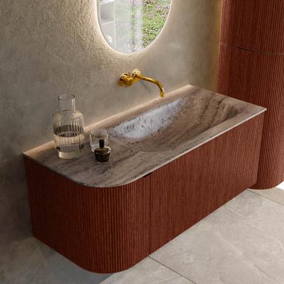 Badmeubel Mondiaz Kurve-Dlux | 105 cm | Meubelkleur Ruby | Wastafelkleur Oza | Solid surface | Wasbak rechter zijde spoelbak | Zonder kraangat(en)