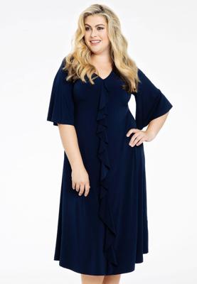 Yoek Jurk midden ruches | Blauw | Maat 38/40