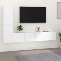 4-delige Tv-meubelset bewerkt hout wit 4-delige Tv-meubelset bewerkt hout wit