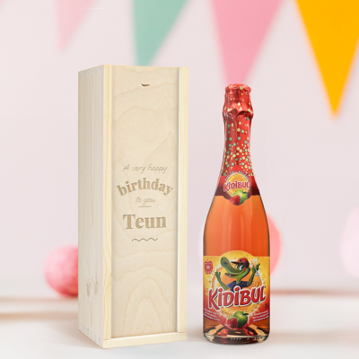 Kinderchampagne in gegraveerde kist - Kidibul (750ml)