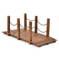 Houten Tuinbrug met Reling Decoratieve Brug Vijverbrug met Veiligheidsketting Buitenbrug voor Tuin Terras 150 x 67 x 55 cm Naturel