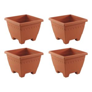 Plantenbak/bloempot Lima - 4x - terracotta kleur - vierkant - kunststof - 35x35x28 cm - planten pot