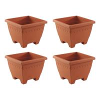 Plantenbak/bloempot Lima - 4x - terracotta kleur - vierkant - kunststof - 35x35x28 cm - planten pot - thumbnail