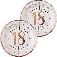 Verjaardag feest bordjes leeftijd - 20x - 18 jaar - rose goud - karton - 22 cm - rond