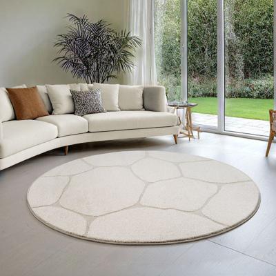 Luxe Japandi Vloerkleed Elio - Crème Natuursteenlook-Ø 120 cm rond
