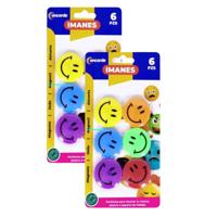 Magneten rond - smile design - multi kleuren - 12x stuks - D4 cm - hobby/koelkast magneetjes