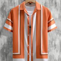 Bon&Bon Men's Striped Colorblock Short Sleeve Casual Button Down Shirt Orange / L