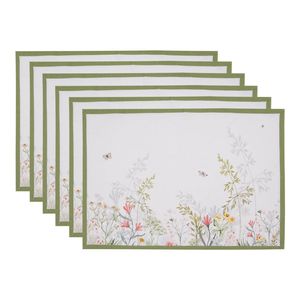 Clayre & Eef Placemats Set van 6 48x33 cm Wit Katoen Bloemen Wit