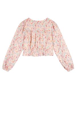 NoNo zomer blouse meisjes - geel - cropped, AOP bloemen - Timba