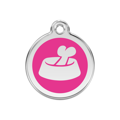 Bone in Bowl Hot Pink roestvrijstalen hondenpenning medium/gemiddeld dia. 3 cm - Reddingo