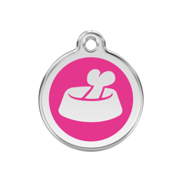 Bone in Bowl Hot Pink roestvrijstalen hondenpenning medium/gemiddeld dia. 3 cm - Reddingo