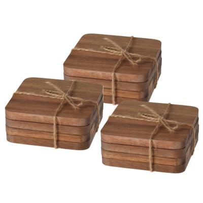 Excellent Houseware Vierkante acacia houten glazen onderzetters - 12x stuks - 10x10 cm