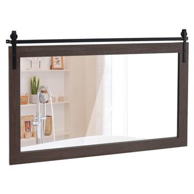 Rechthoekige Spiegel met Houten Frame Onbreekbare Wandspiegel Rustieke Hangspiegel Donkerbruin