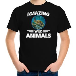 T-shirt schildpadden amazing wild animals / dieren zwart voor kinderen