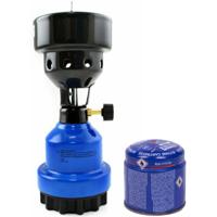 Camping kookstel/kookpit - metaal - blauw - incl. gas navulling priktank