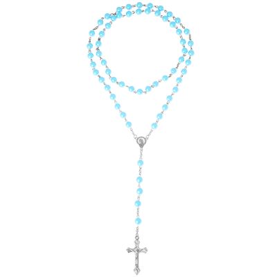 Turquoise rozenkrans ronde kralen met kruis