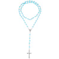 Turquoise rozenkrans ronde kralen met kruis