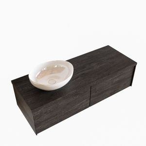 Badkamermeubel BWS Madrid Dark Brown 120 cm met Topblad en Keramische Waskom Links (2 lades, 0 kraangaten)