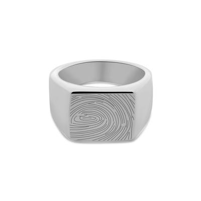 Gegraveerde vingerafdruk mannen zegelring - Stainless steel - Zilver - Ringmaat 20
