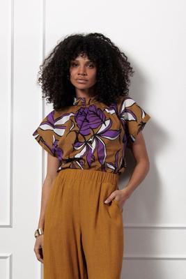 Studio Anneloes Tessa Flower Top 12895 T-shirt Korte Mouw 2550 Honey/purple
