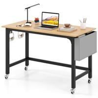 Bureau met Wieltjes Computertafel met Afneembare Stoffen Zak en Koptelefoonhaak 120 x 60 x 75 cm Hout