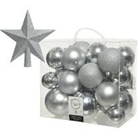 Kerstversiering kunststof kerstballen met piek zilver 6-8-10 cm pakket van 27x stuks - Kerstbal