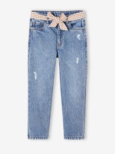 Jeans met rechte pijpen en riem met geruite band, meisjes waterless stone